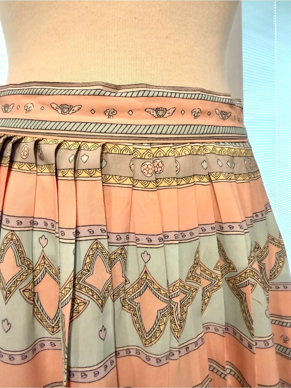 Vintage Chaus Cottage core Peach,  Geometric Printed Maxi Skirt